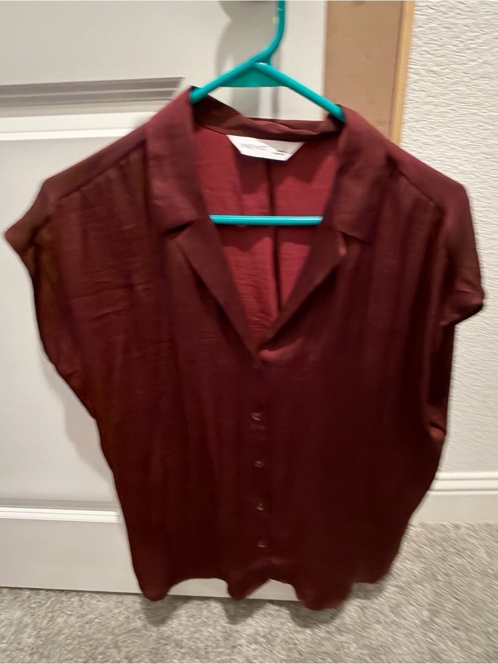 Nine West Short-Sleeve Button Front Blouse in Burgundy